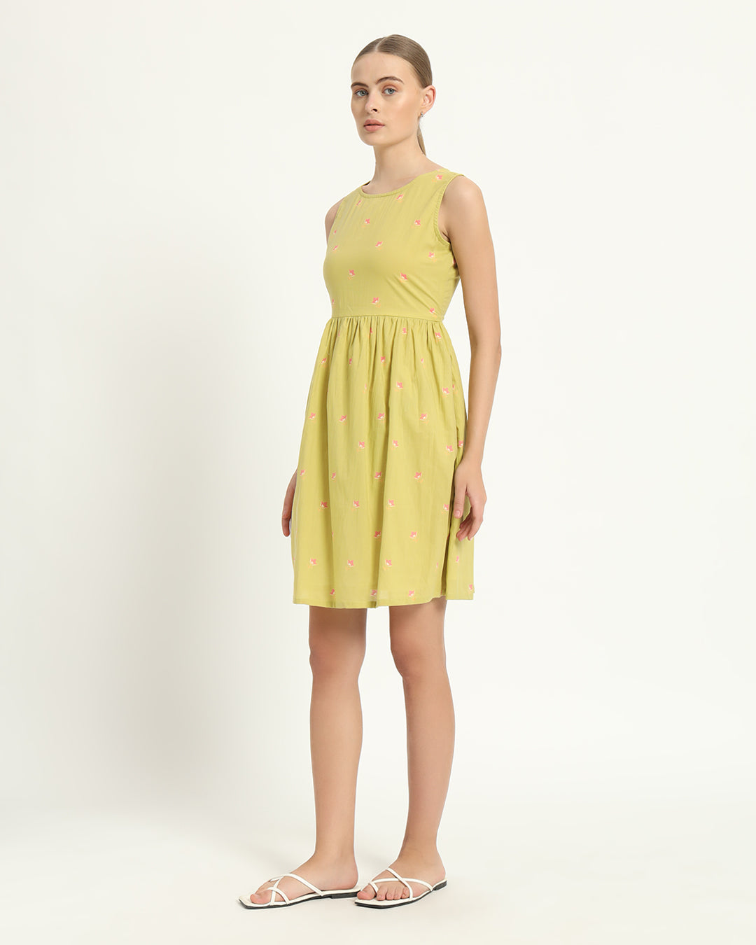 The Chania Lime Cosmos Cotton Dress