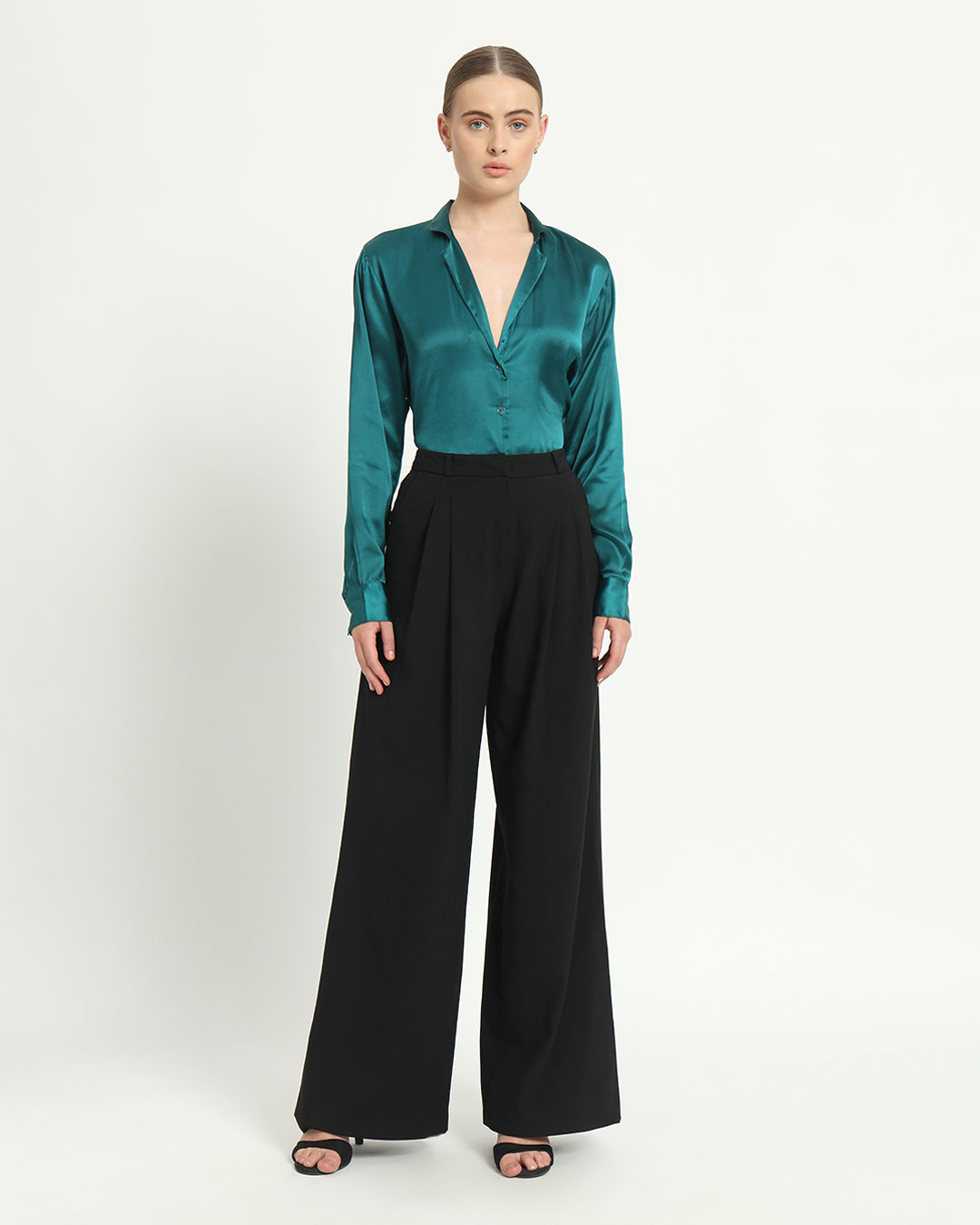 Satin Tailored Collar Deep Teal Shirt