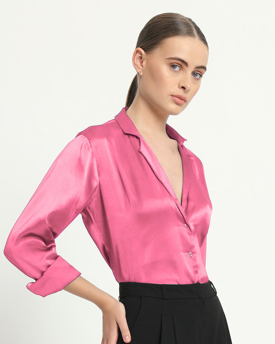 Satin Tailored Collar French Rose Shirt