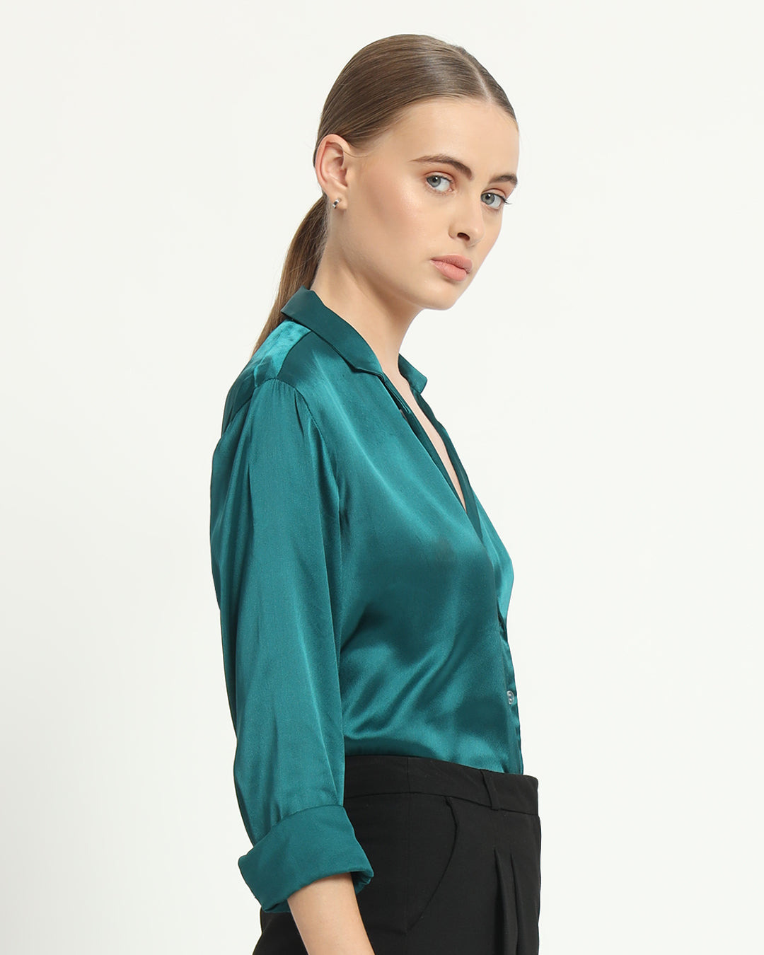 Satin Tailored Collar Deep Teal Shirt