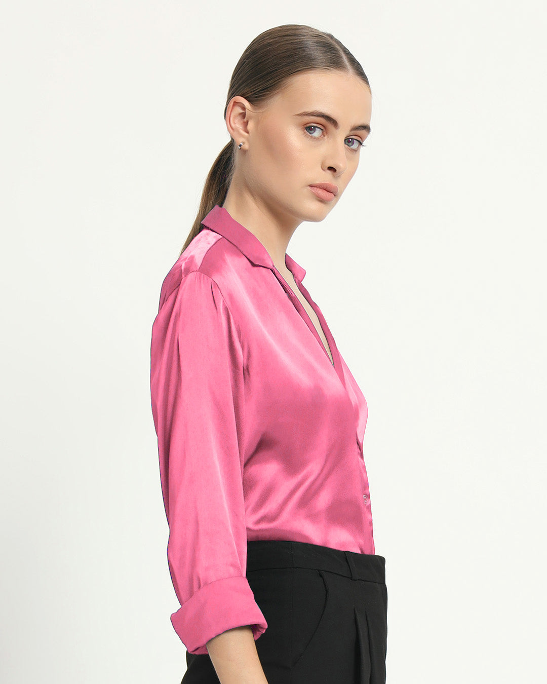 Satin Tailored Collar French Rose Shirt