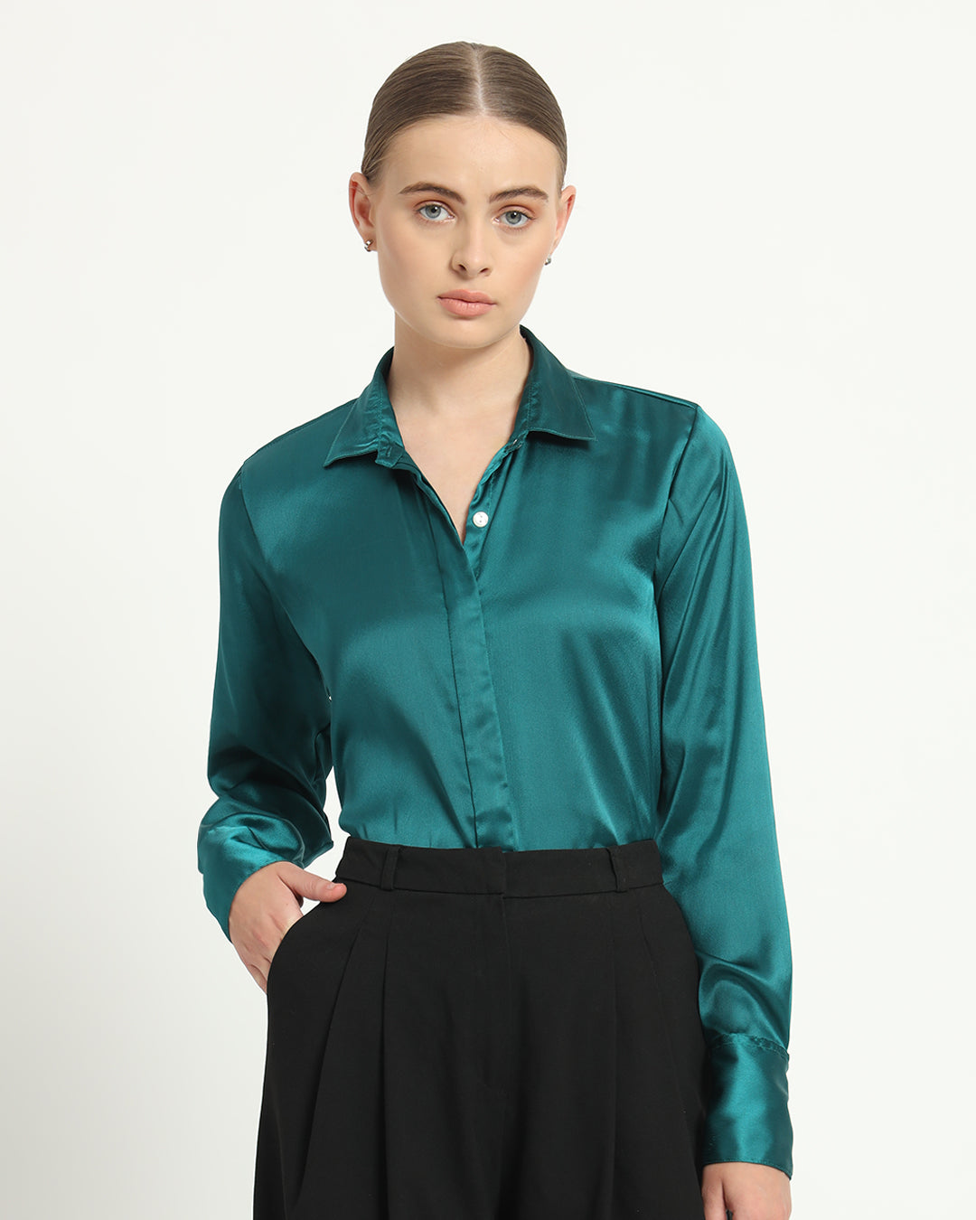 Satin Effect Formal Deep Teal Shirt