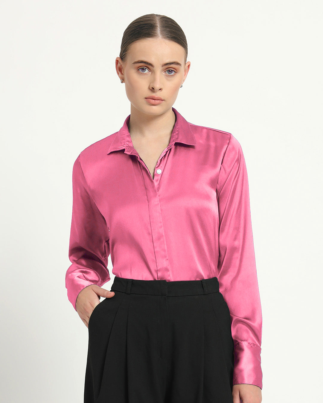 Satin Effect Formal French Rose Shirt