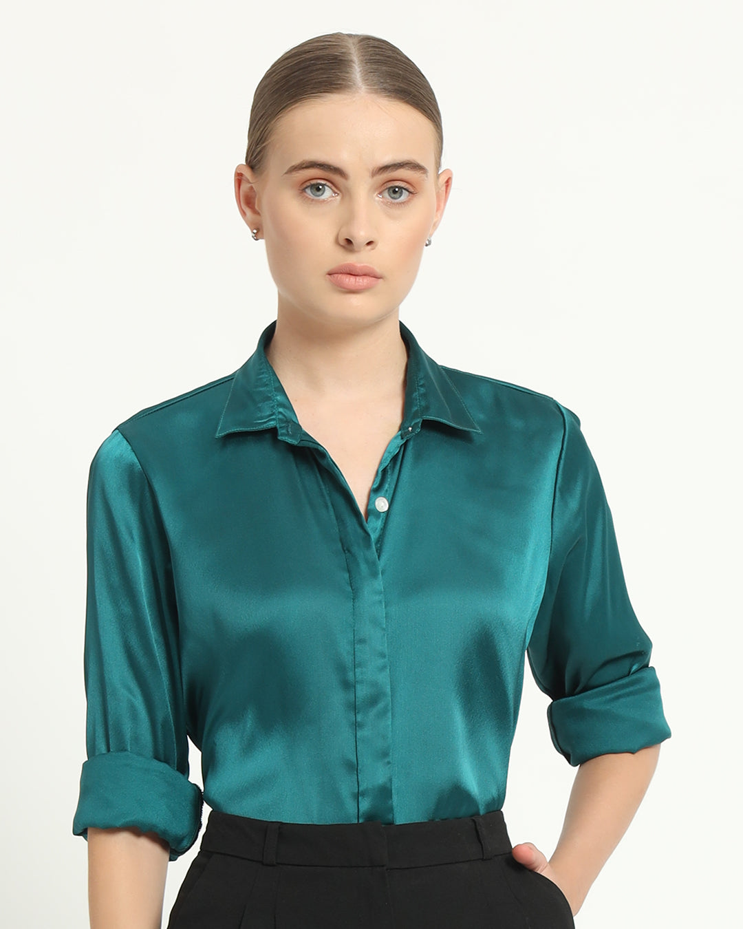 Satin Effect Formal Deep Teal Shirt