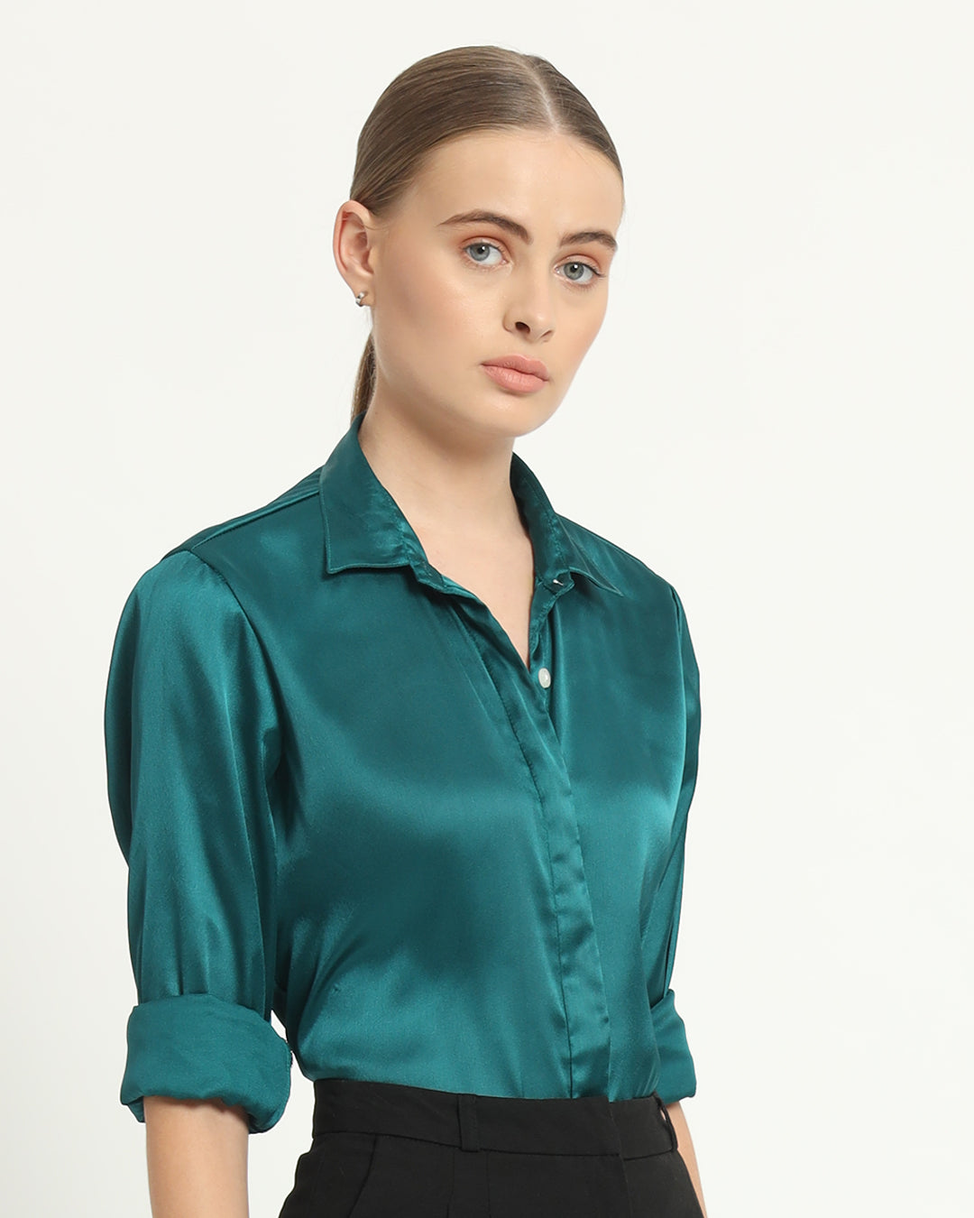 Satin Effect Formal Deep Teal Shirt