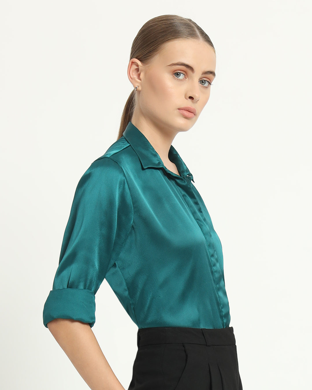 Satin Effect Formal Deep Teal Shirt