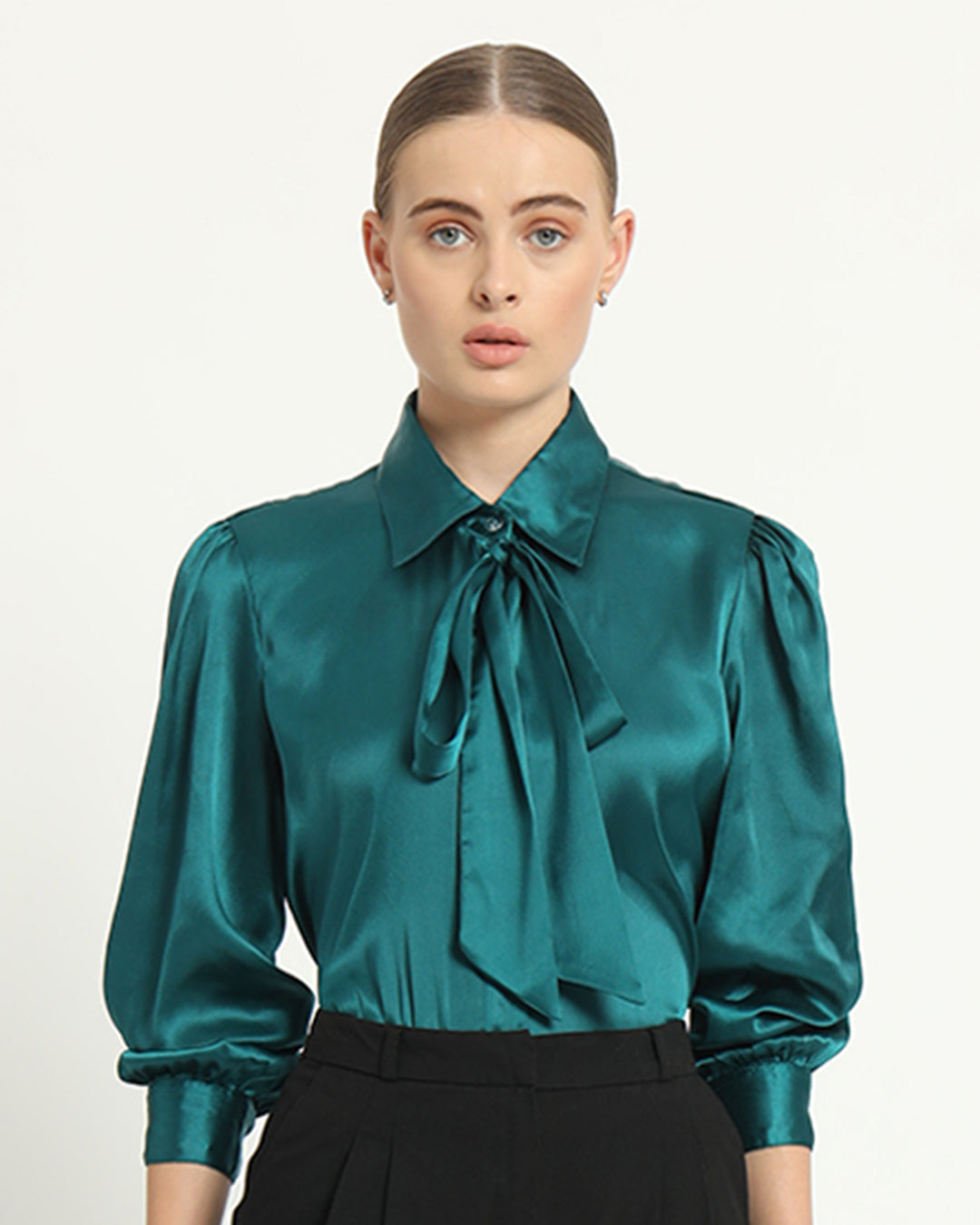 Satin Tie Collar Deep Teal Shirt