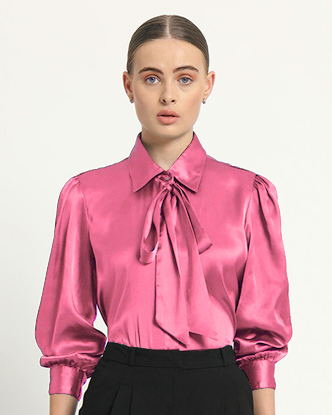 Satin Tie Collar French Rose Shirt