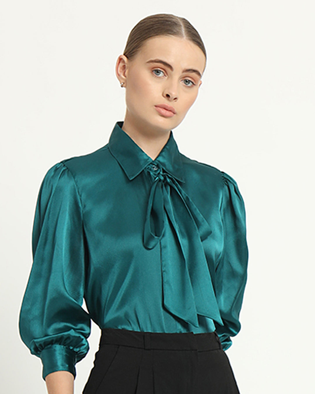 Satin Tie Collar Deep Teal Shirt