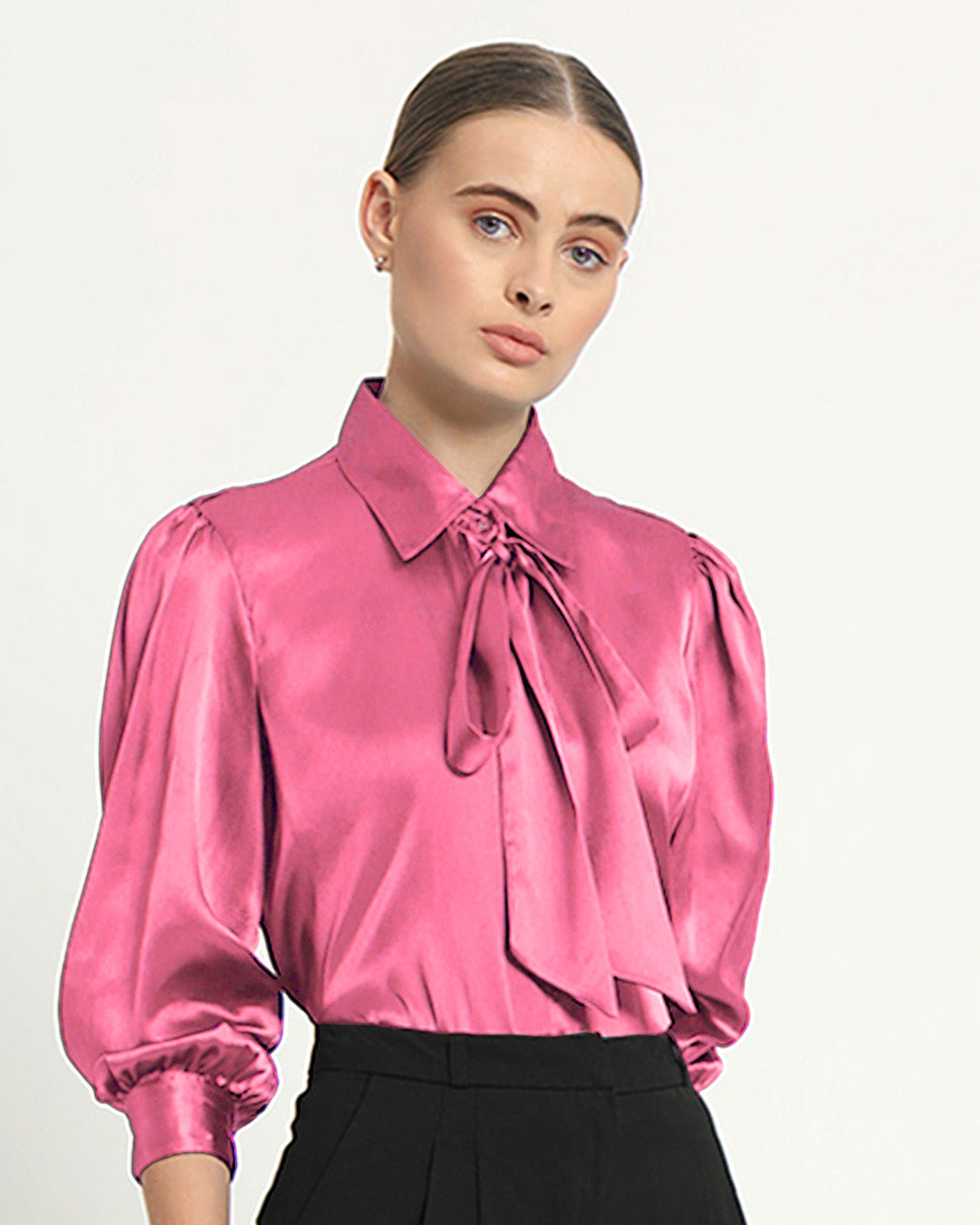 Satin Tie Collar French Rose Shirt