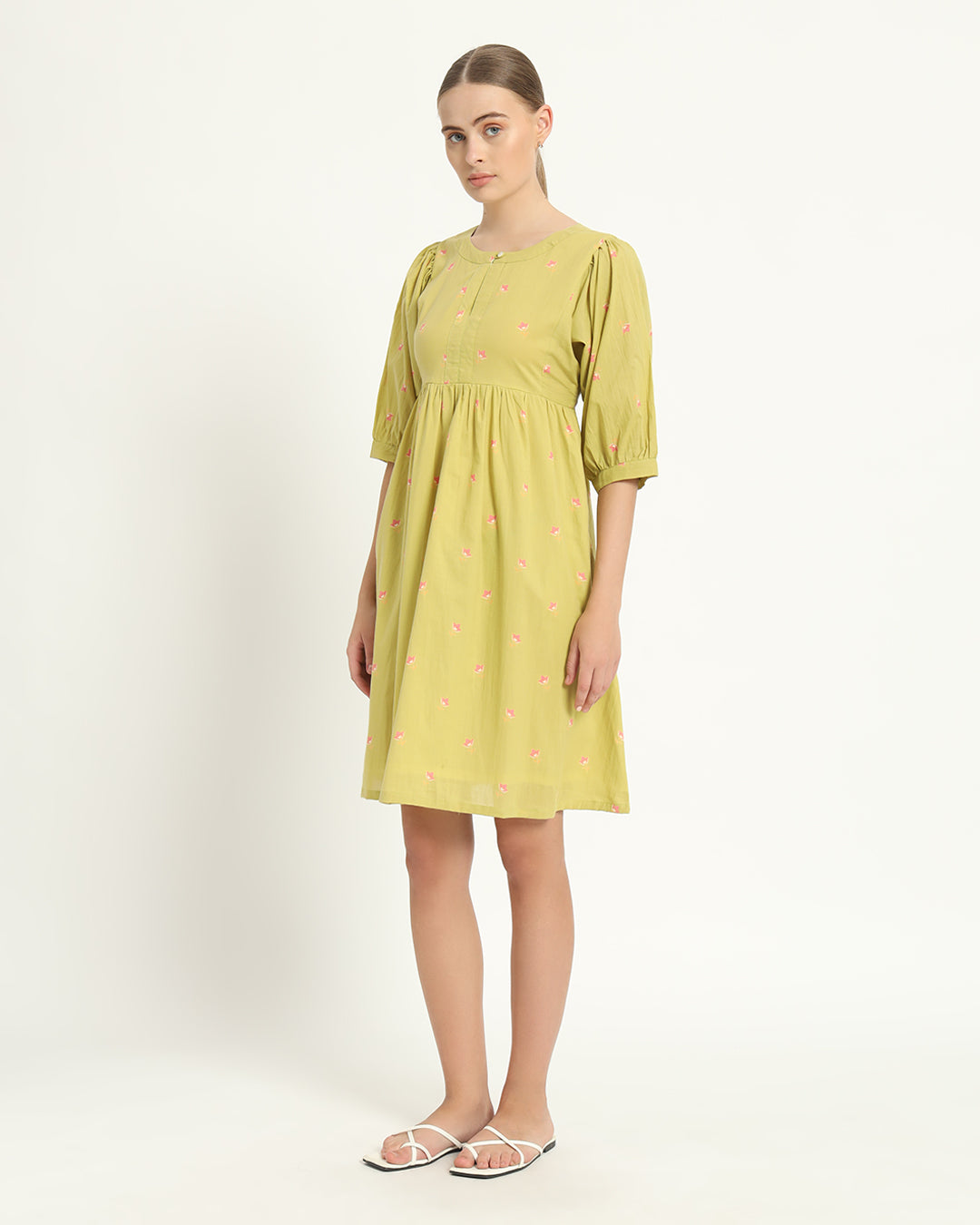 The Aira Lime Cosmos Cotton Dress