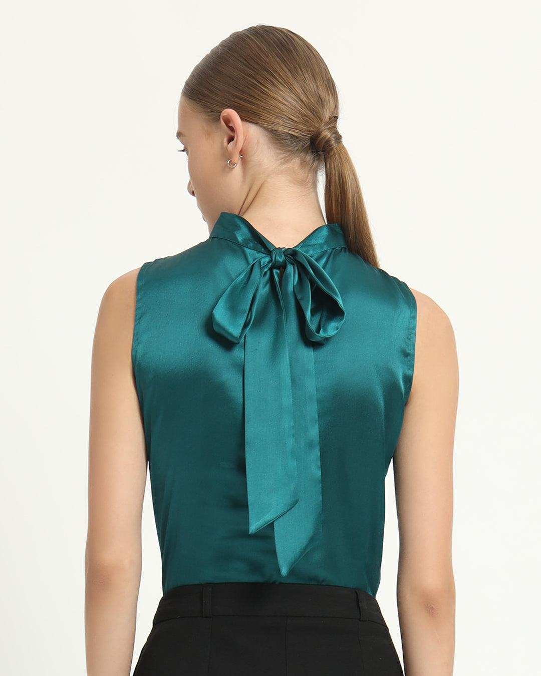 Satin High Collar Deep Teal Top