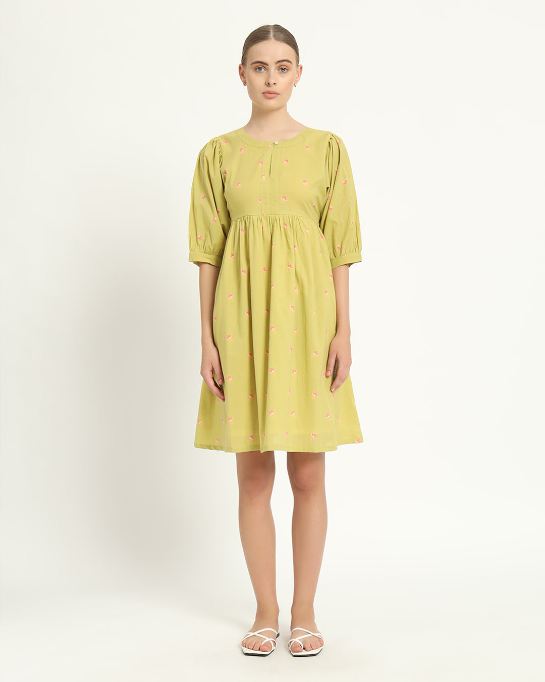 The Aira Lime Cosmos Cotton Dress