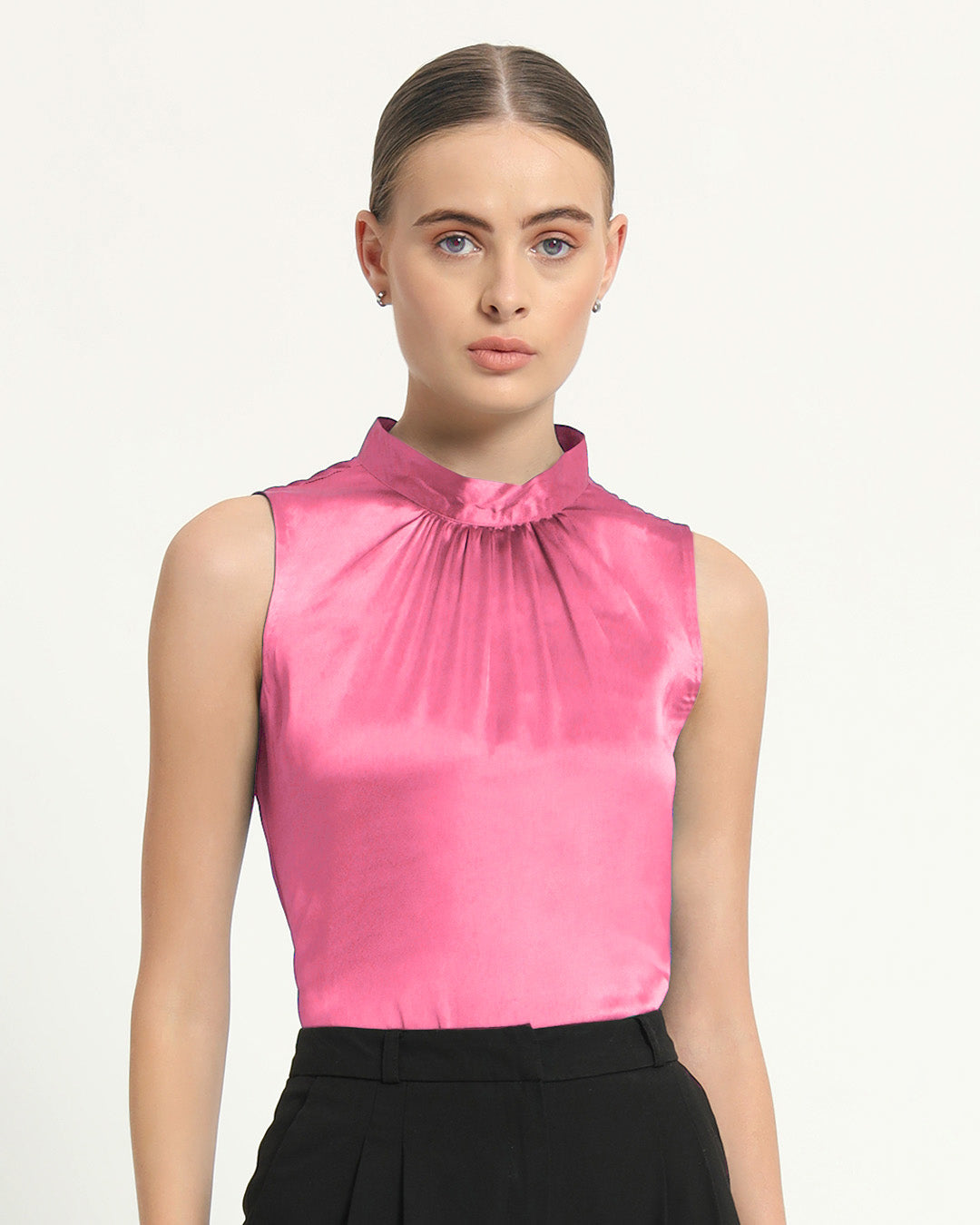 Satin High Collar French Rose Top