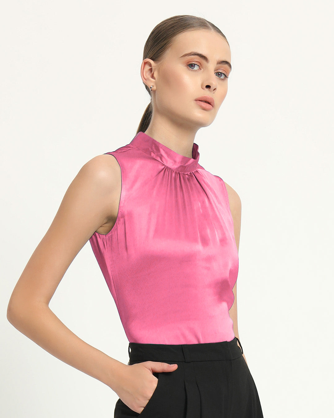 Satin High Collar French Rose Top