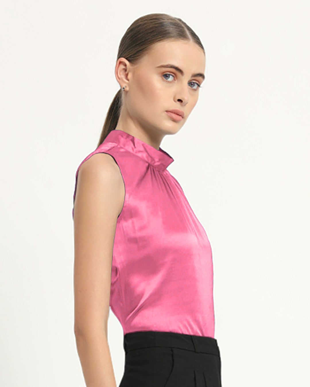 Satin High Collar French Rose Top