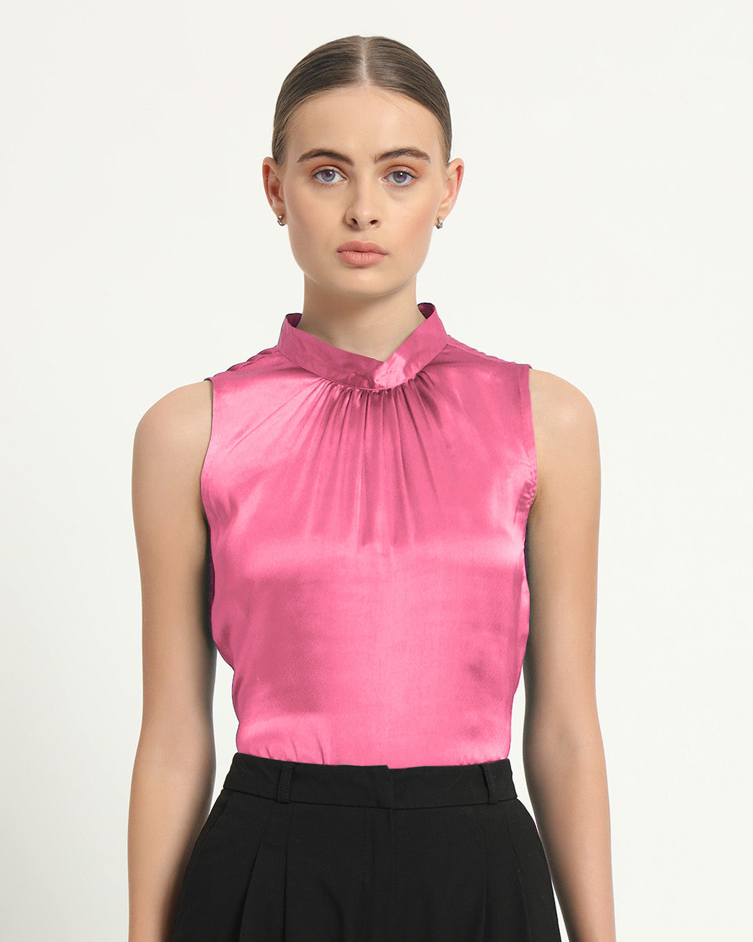 Satin High Collar French Rose Top