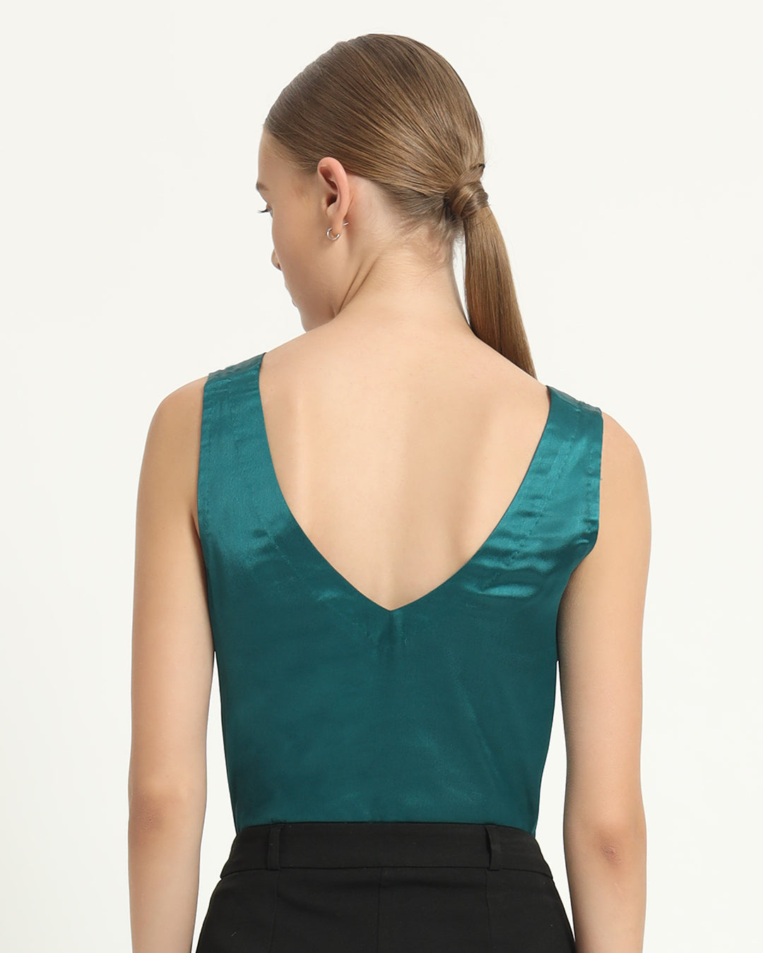 Satin V Neck Deep Teal Top