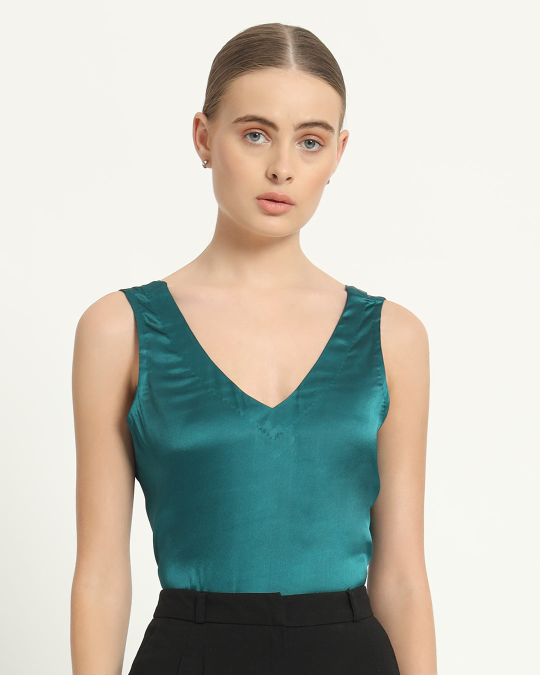 Satin V Neck Deep Teal Top