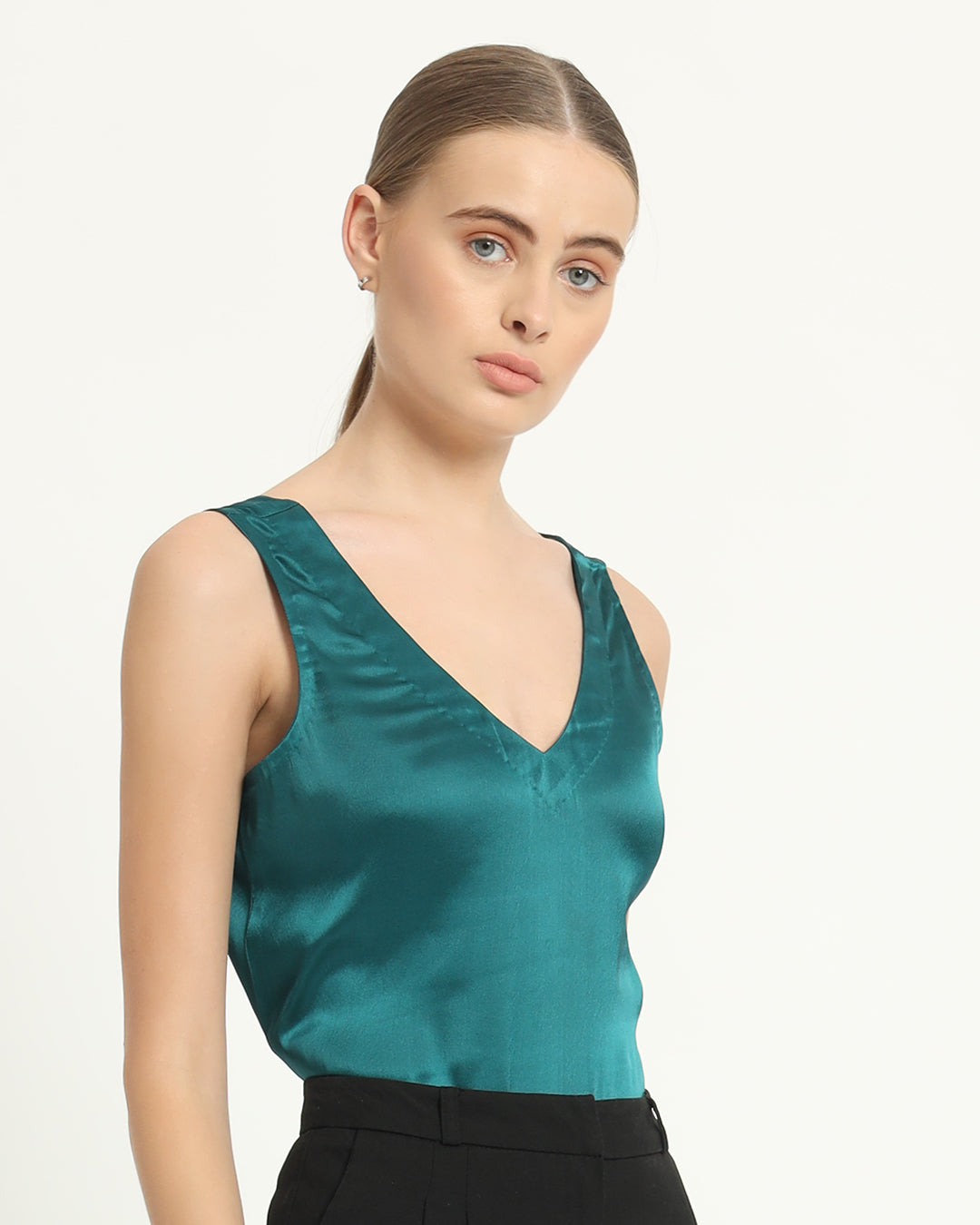 Satin V Neck Deep Teal Top