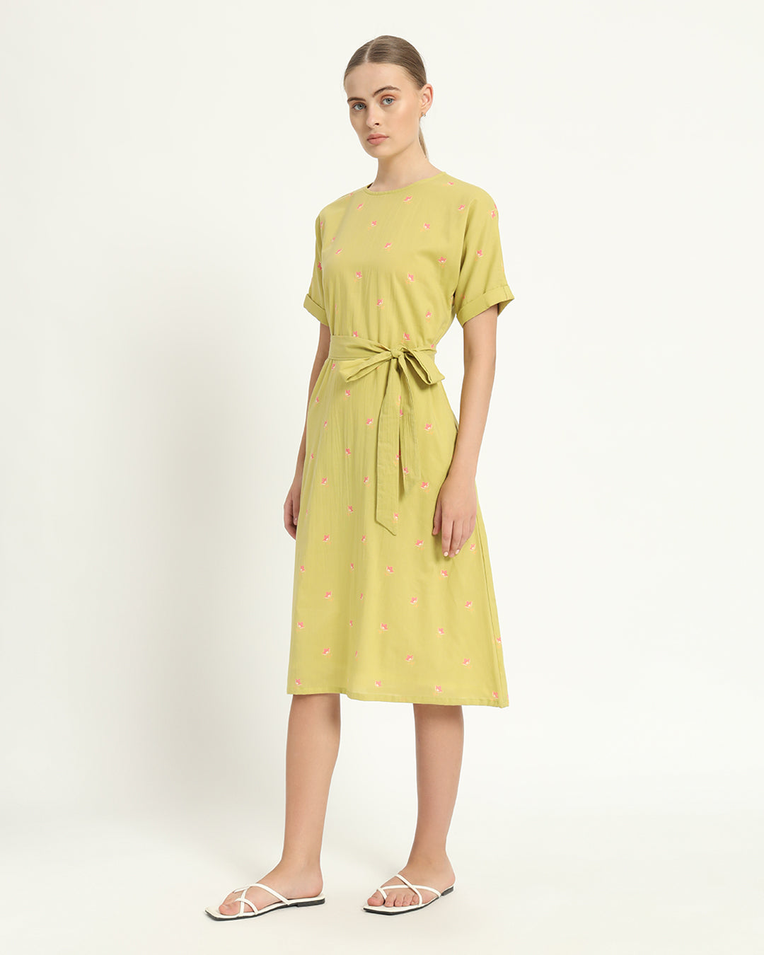 The Tayma Lime Cosmos Cotton Dress