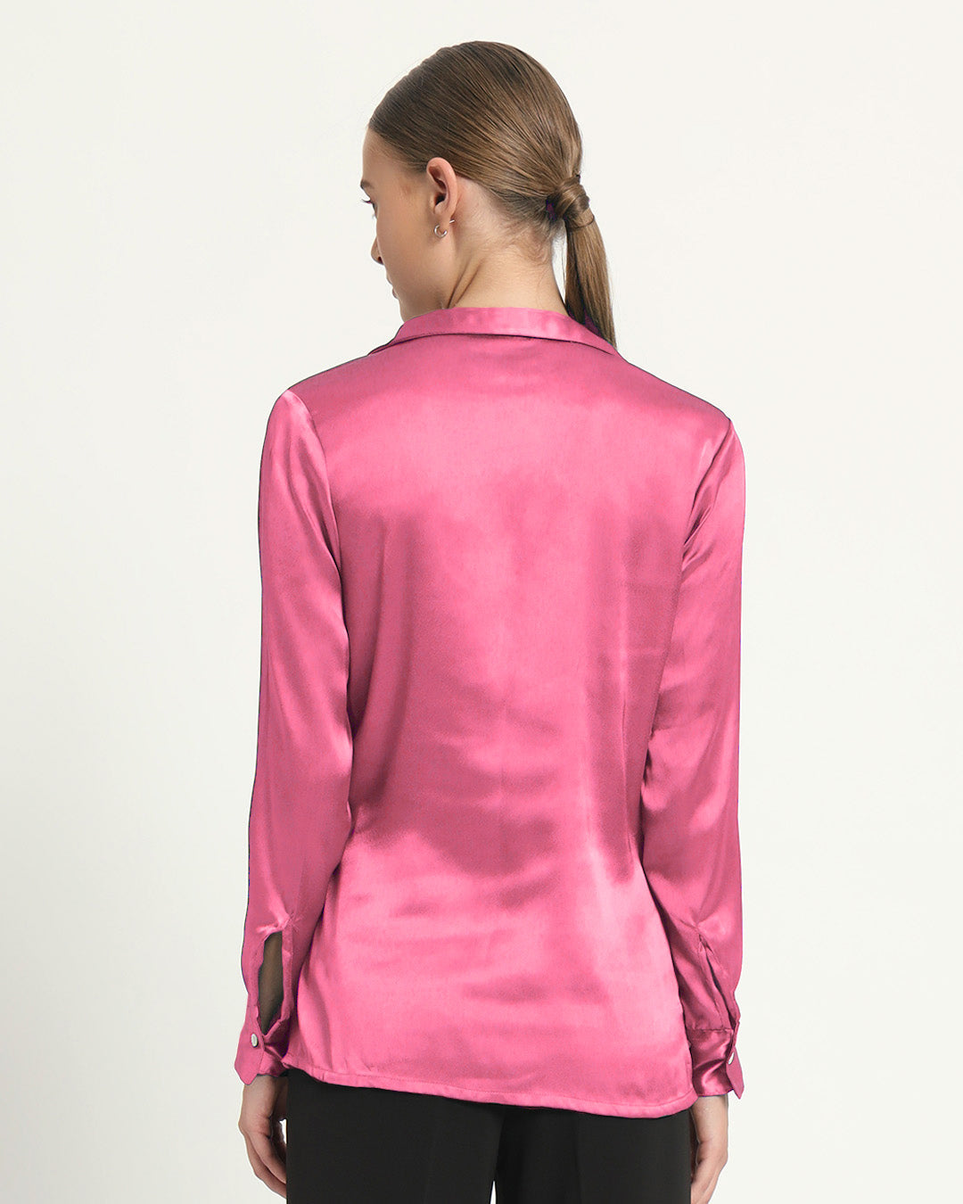 Satin Wrap V Neck French Rose Shirt