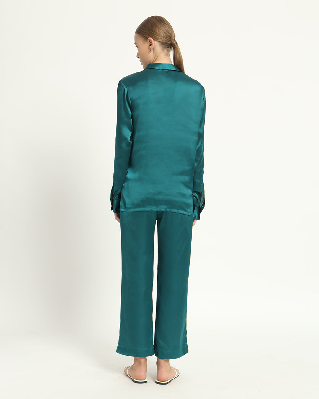 Satin Tailored Button Down Deep Teal PJ Set