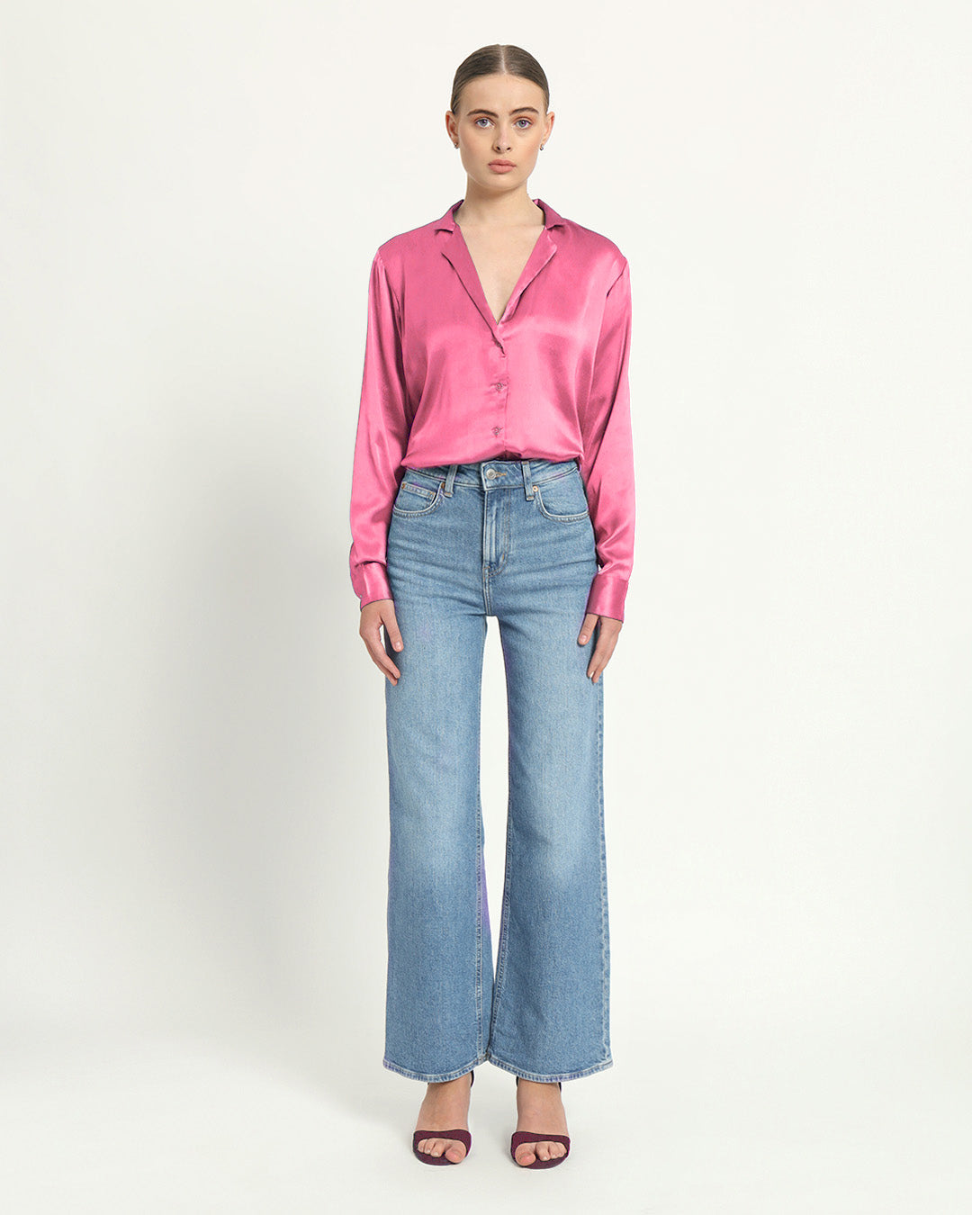 Satin Tailored Collar French Rose Shirt