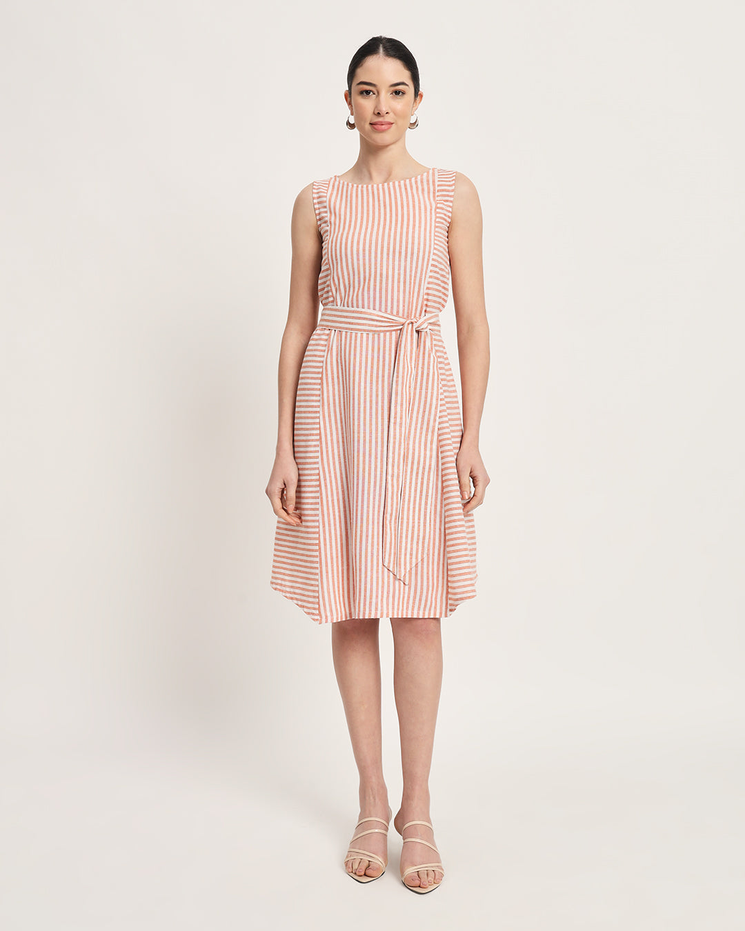 Rustic Charm Stripes A-Line Tie-Belt Dress