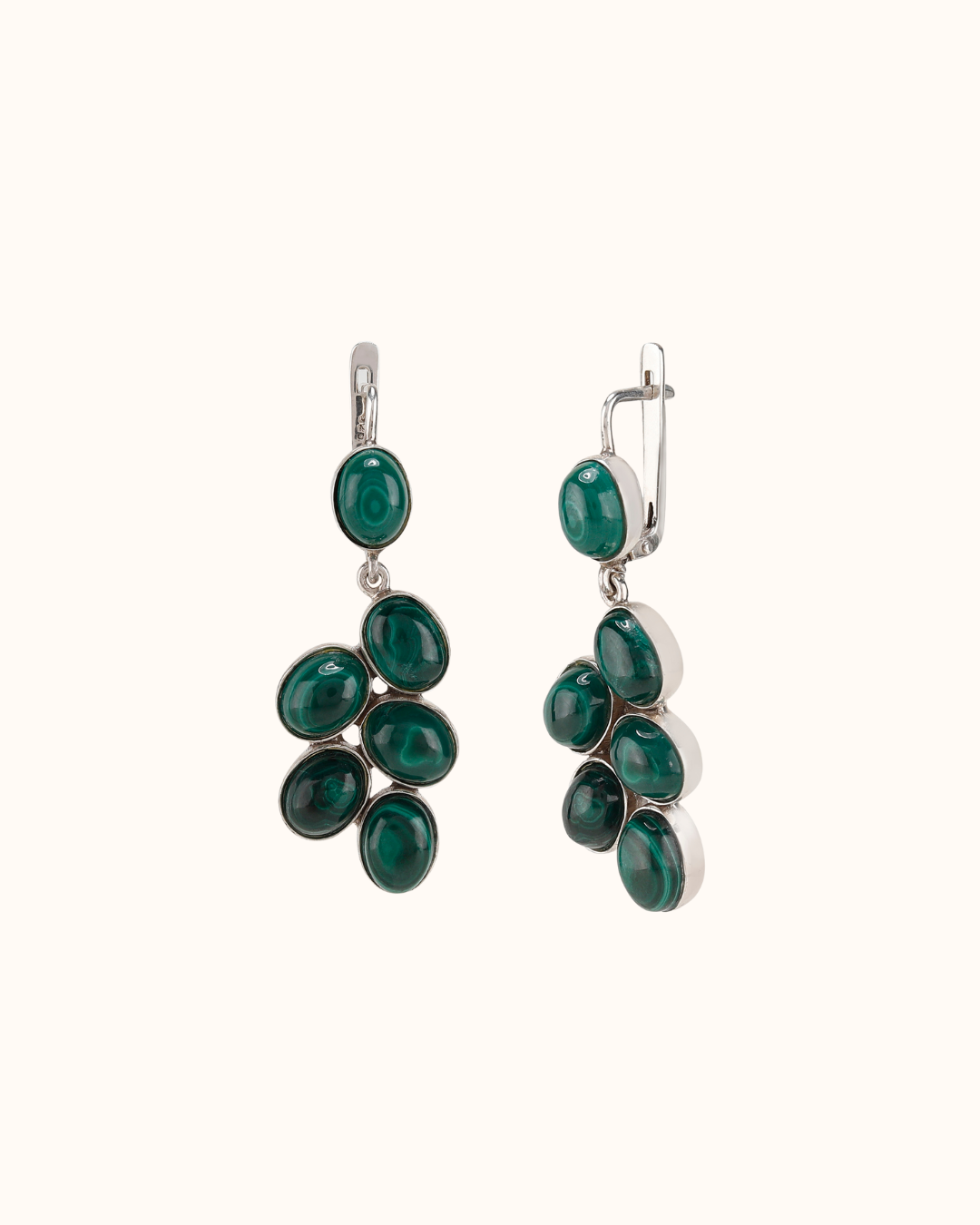 Grape Hanging Earrings in Malachite