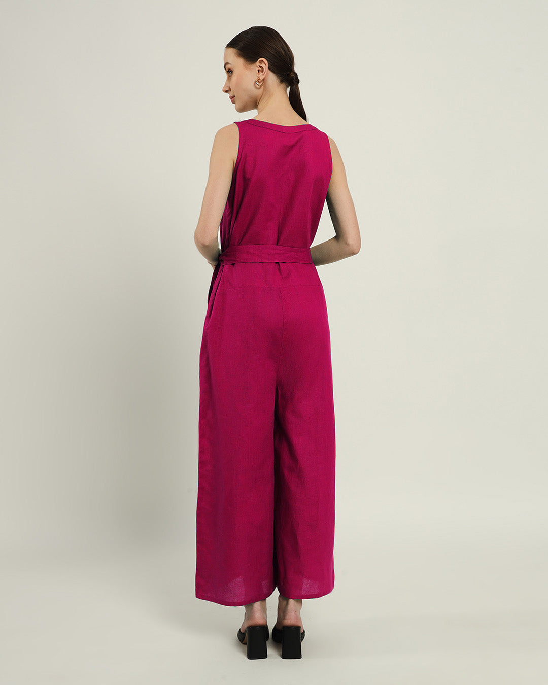 Run The Show V Neck Button Down Berry Jumpsuit