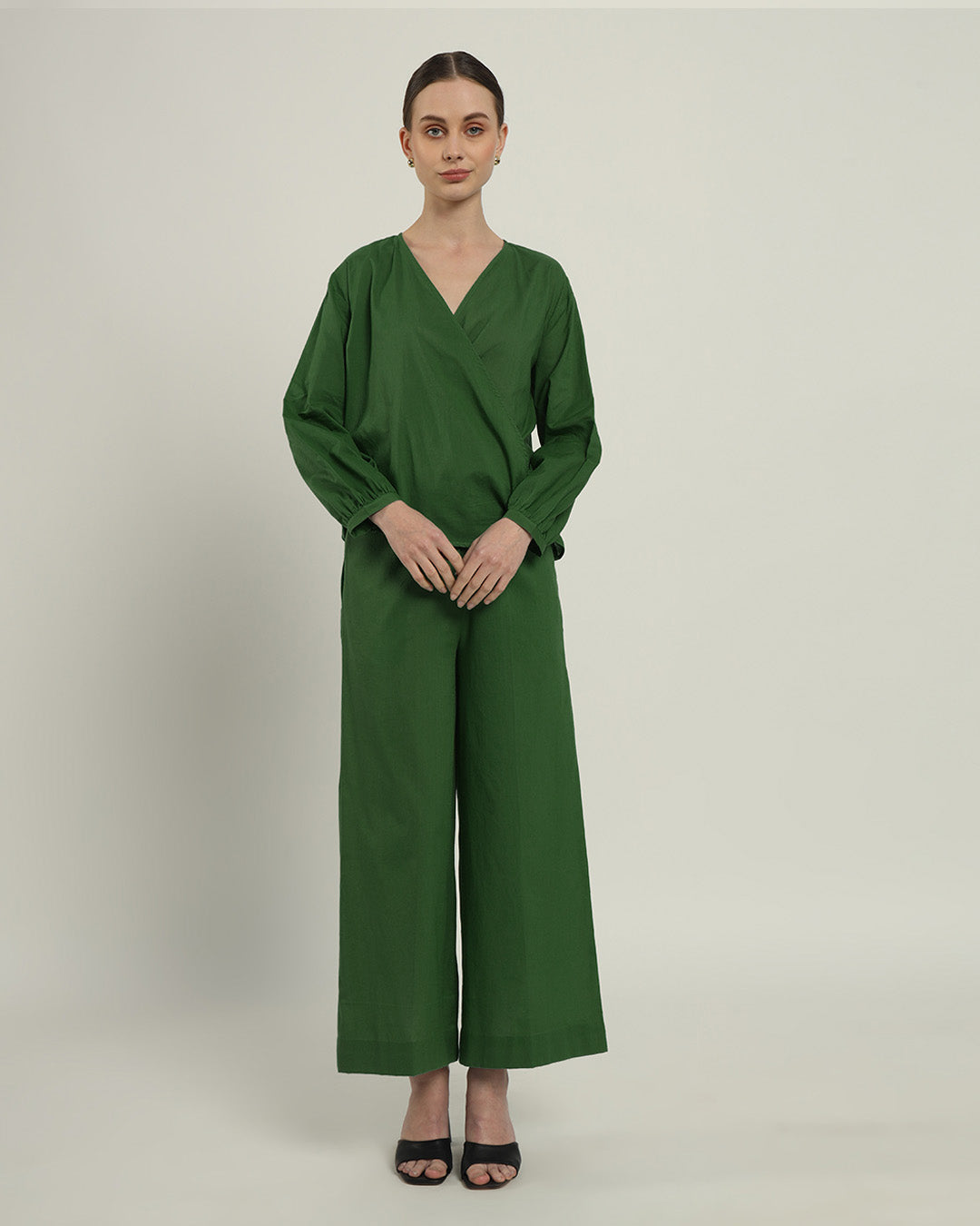 Flare & Wrap Full Sleeves Emerald Top (Without Bottoms)