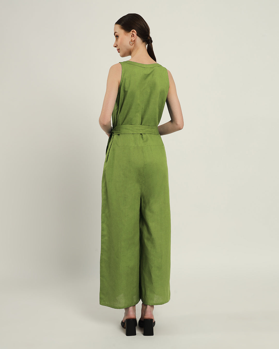 Run The Show V Neck Button Down Fern Jumpsuit