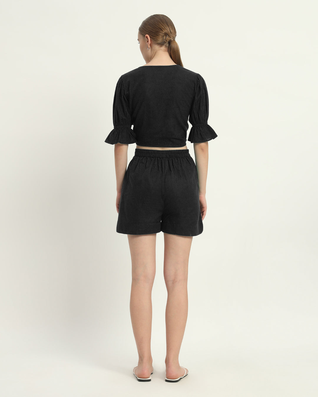 Shorts Matching Set Noir Bohemian Bliss Linen Crop