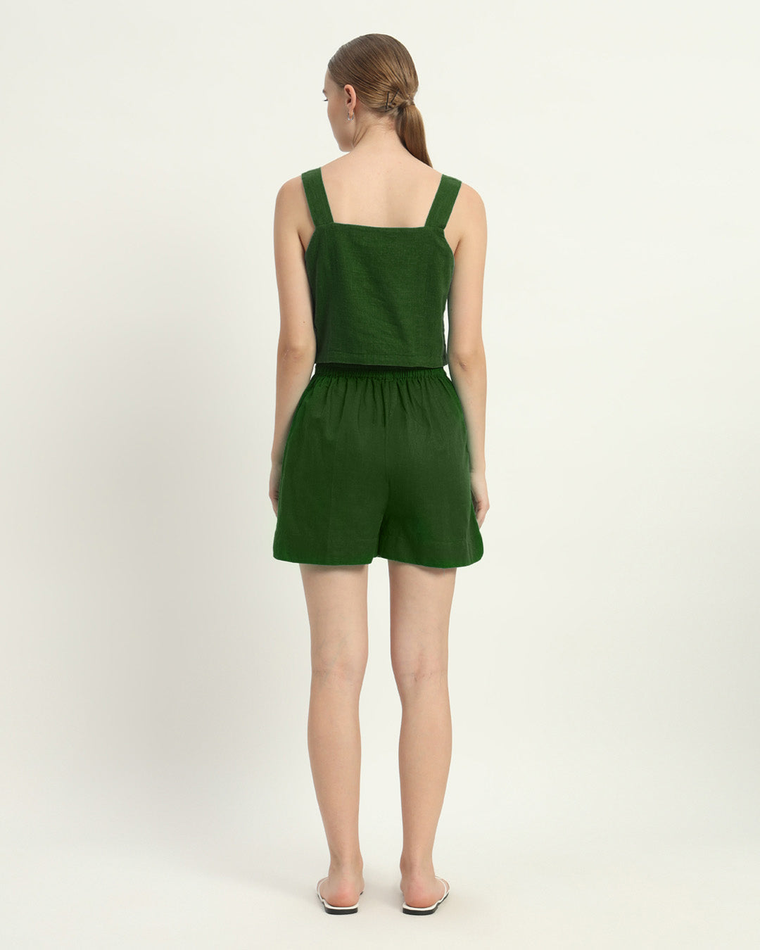 Sleek Sqaure Crop Shorts Emerald Co-ord Set