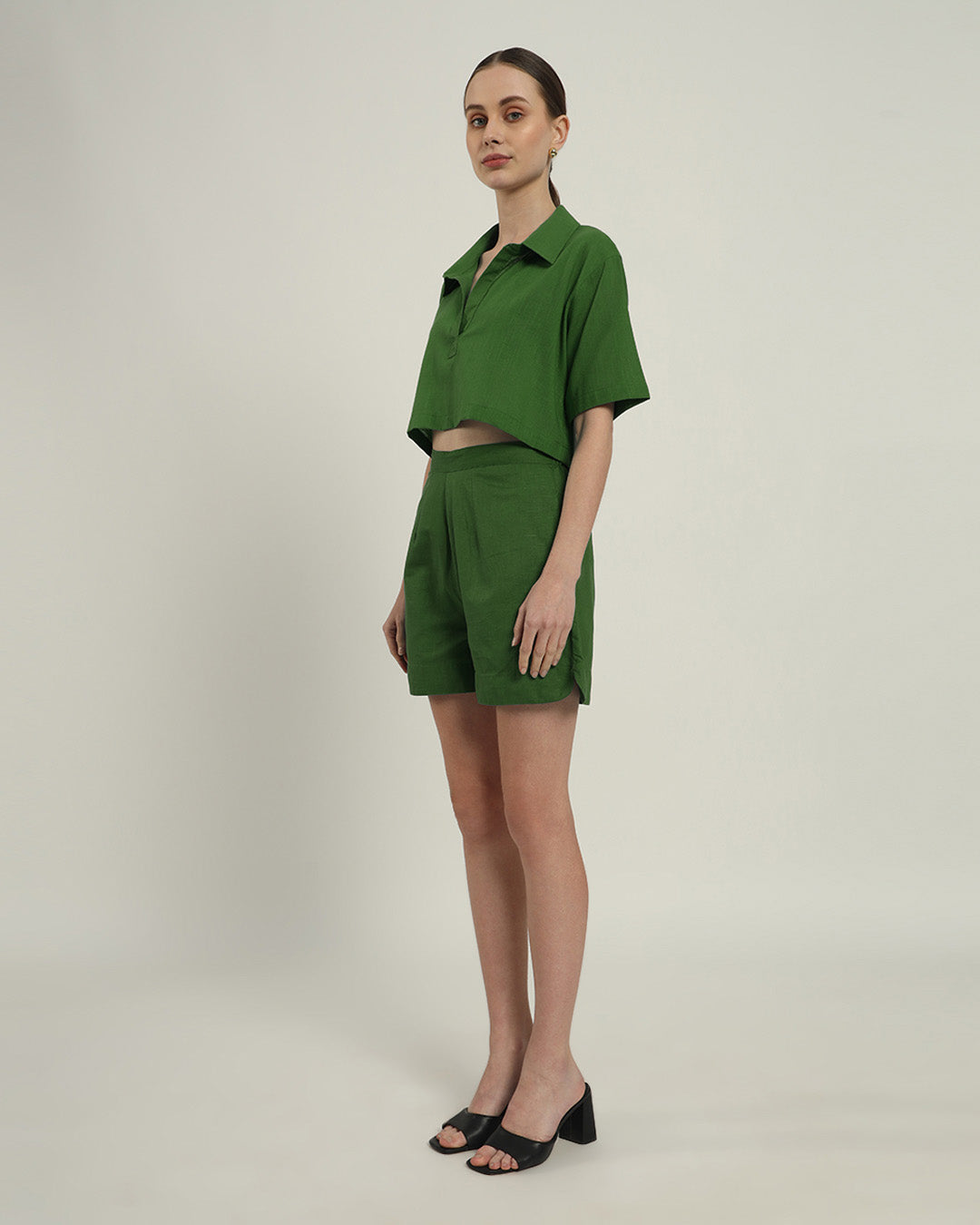 Cityspace Shirt Collar Crop Emerald Co-ord Set