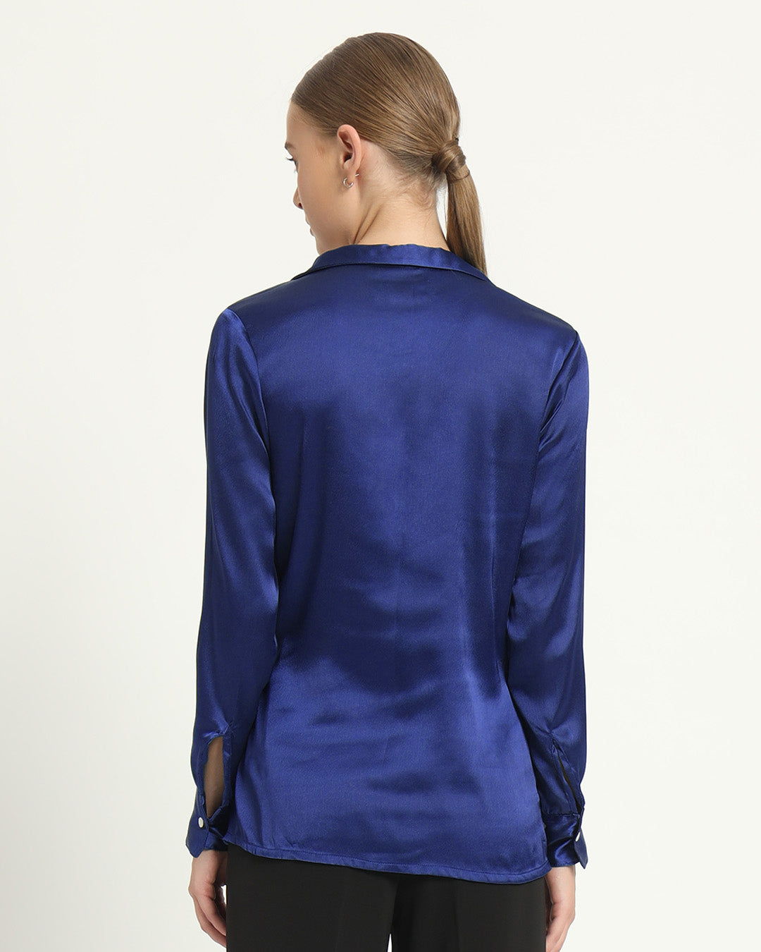 Satin Wrap V Neck Lapis Purple Shirt