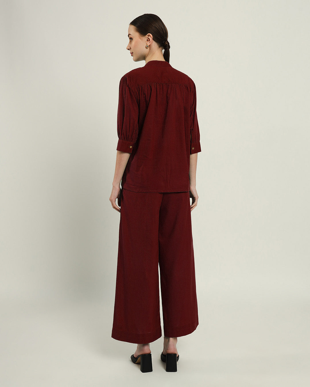 Relaxed Button Dawn Solid Rouge Top (Without Bottoms)