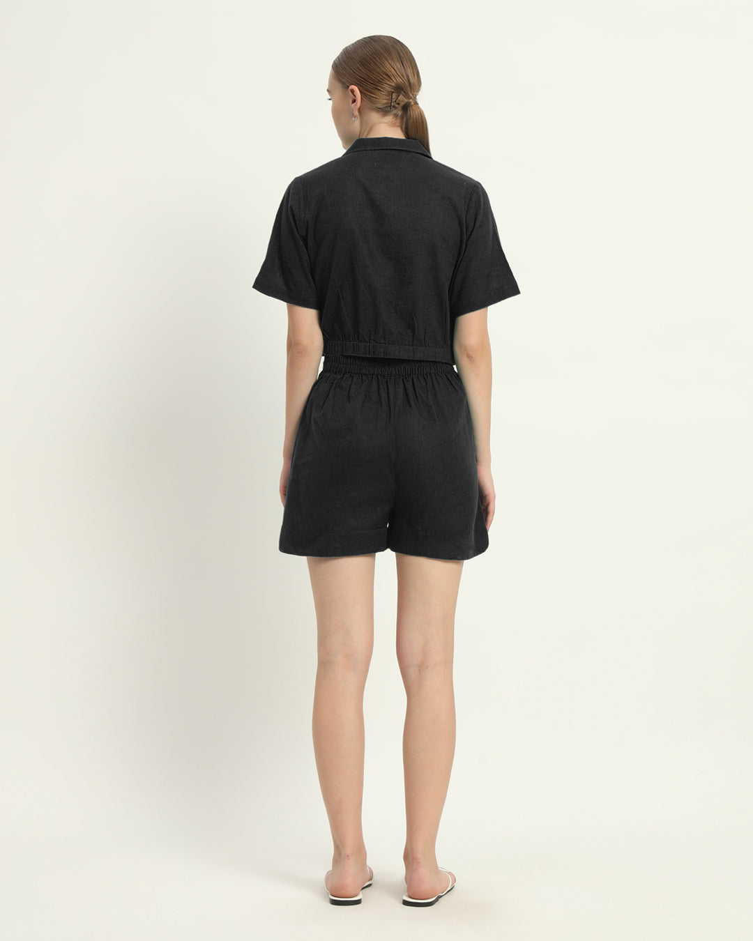 Shorts Matching Set Noir Crop Shirt