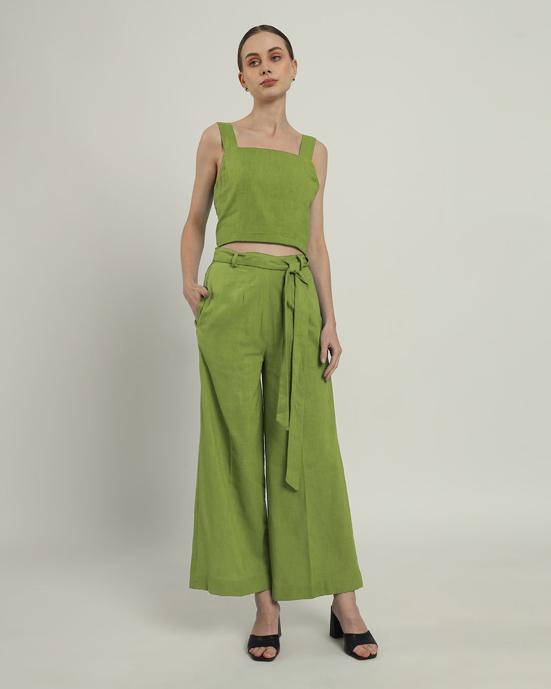 Sleek Square Crop Solid Fern Top (Without Bottoms)