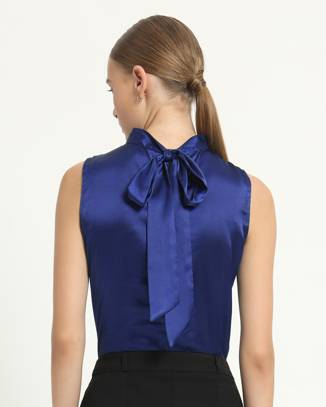 Satin High Collar Lapis Purple Top