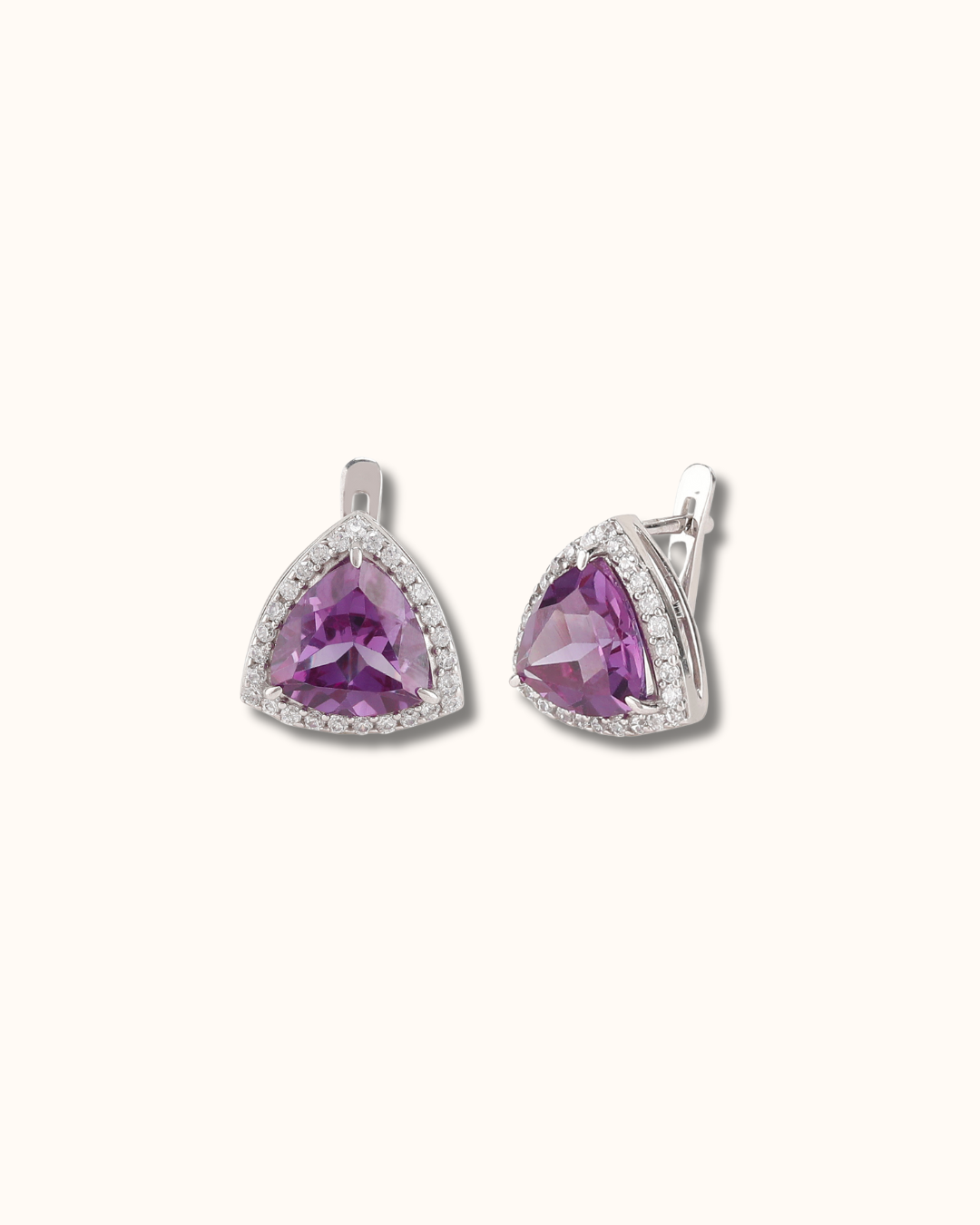 Trillion Halo Earrings in Alexandrite