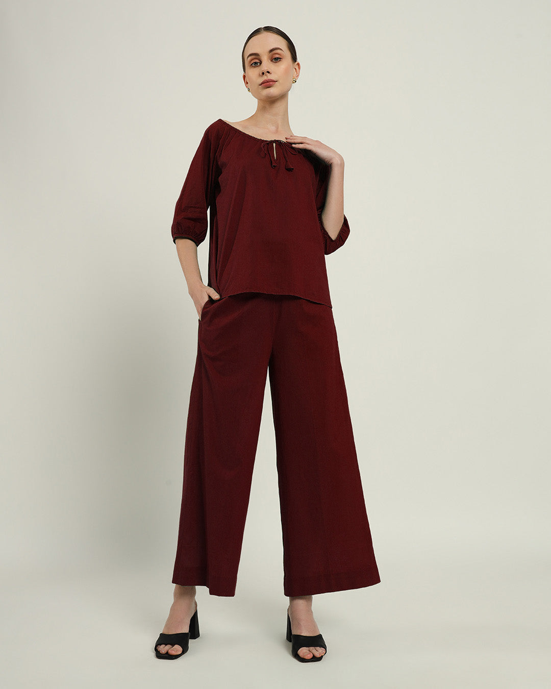 Effortless BowtNeck Rouge Top (Without Bottoms)