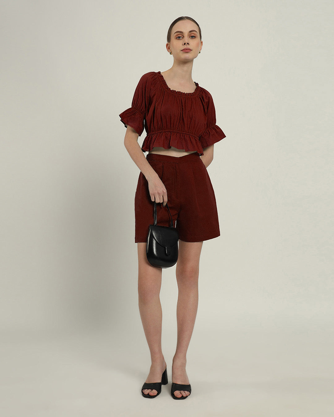 Radiant Ruche Solid Rouge Co-ord Set