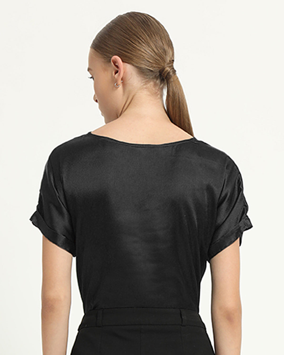 Satin Round Neck Black Top