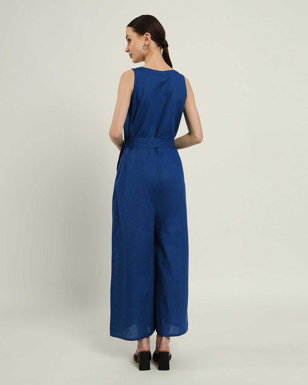 Run The Show V Neck Button Down Cobalt Jumpsuit