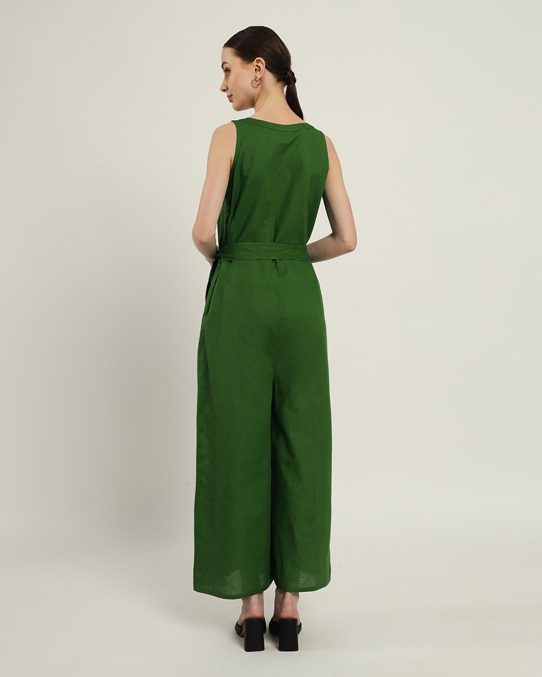 Run The Show V Neck Button Down Emerald Jumpsuit