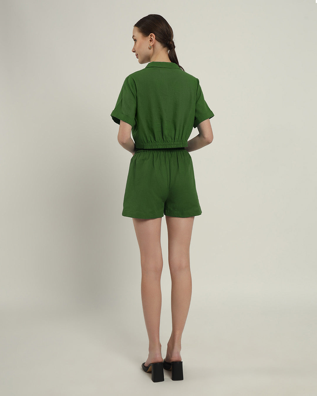 Lapel Collar Solid Emerald Co-ord Set