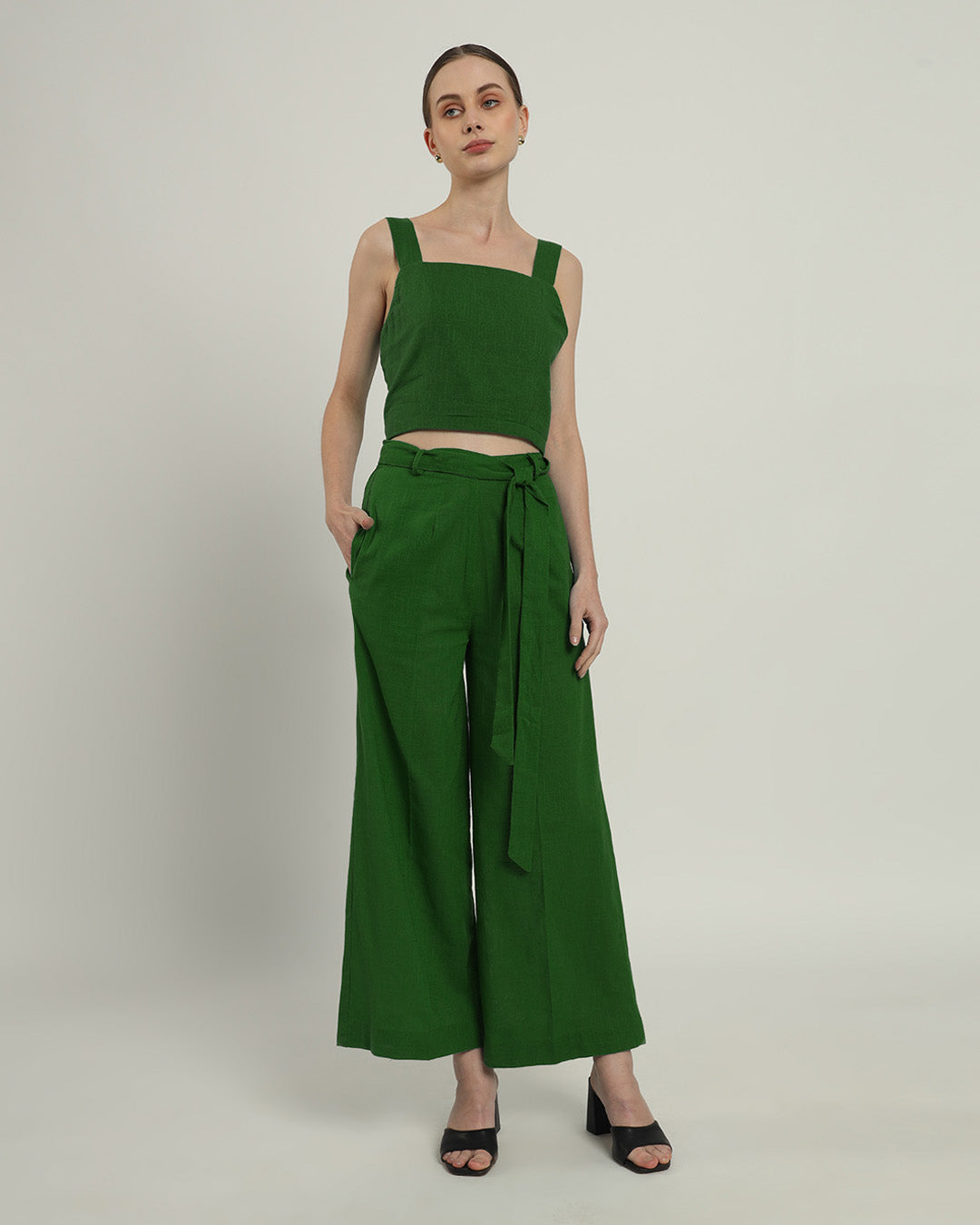 Sleek Square Crop Solid Emerald Top (Without Bottoms)