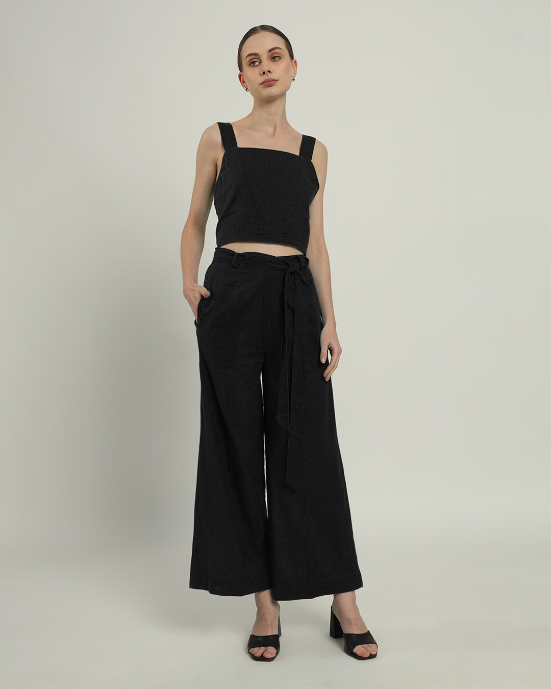 Pants Matching Set Noir Sleek Square Crop Solid